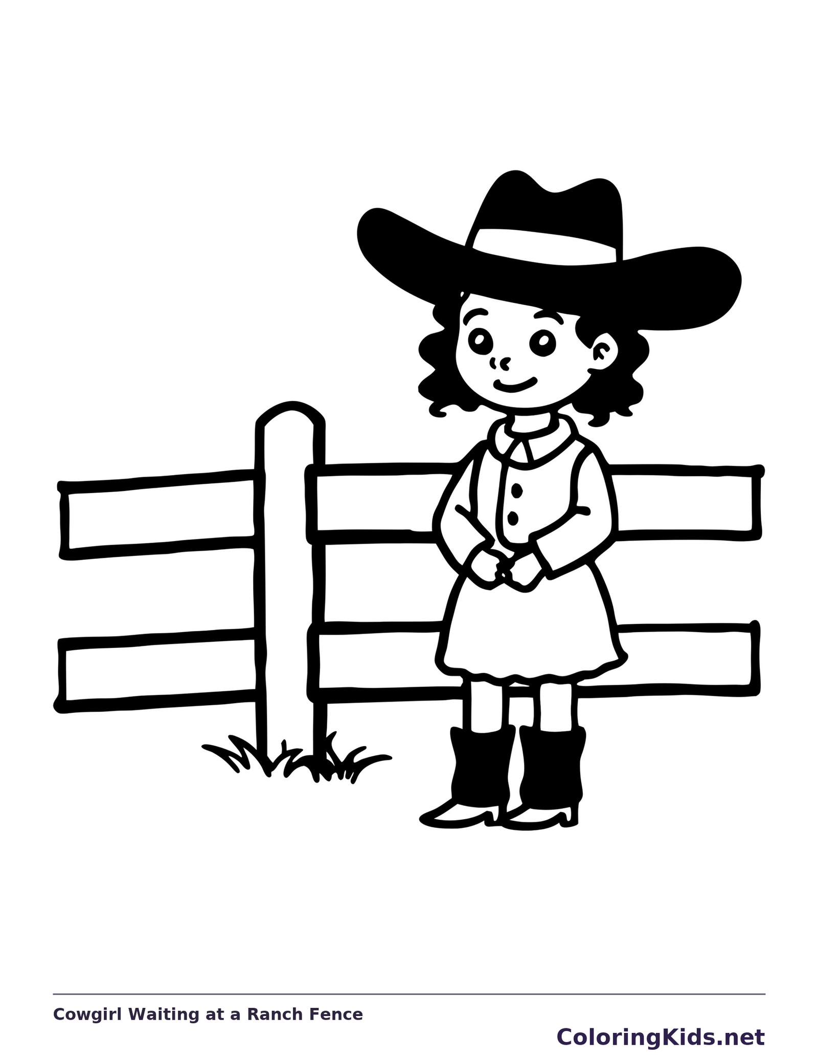 Young cowgirl standing before a simple ranch fence