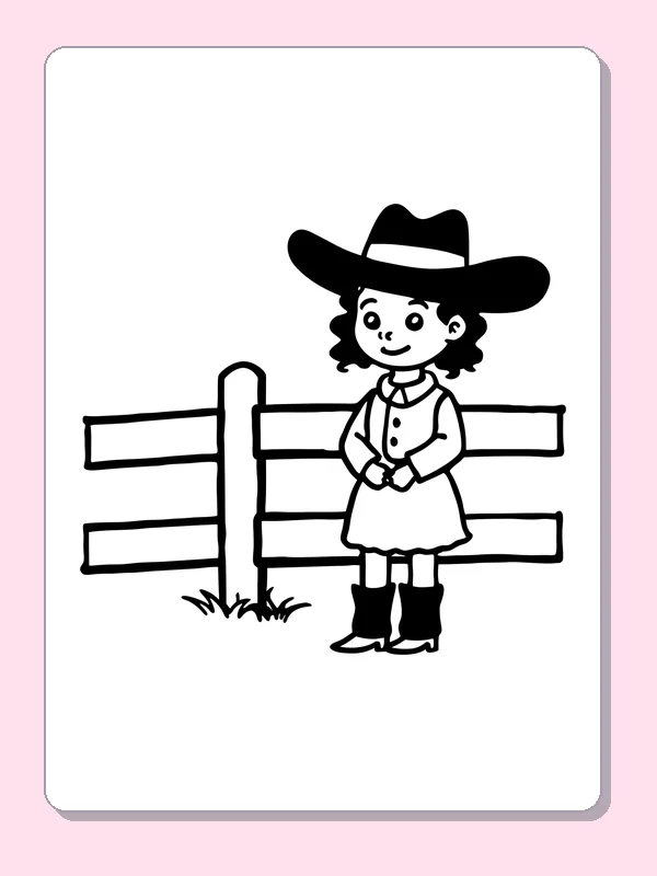 Young cowgirl standing before a simple ranch fence