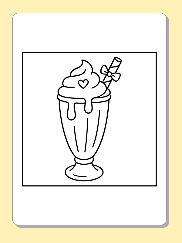 Tall milkshake glass with whipped topping and a bow-tied straw