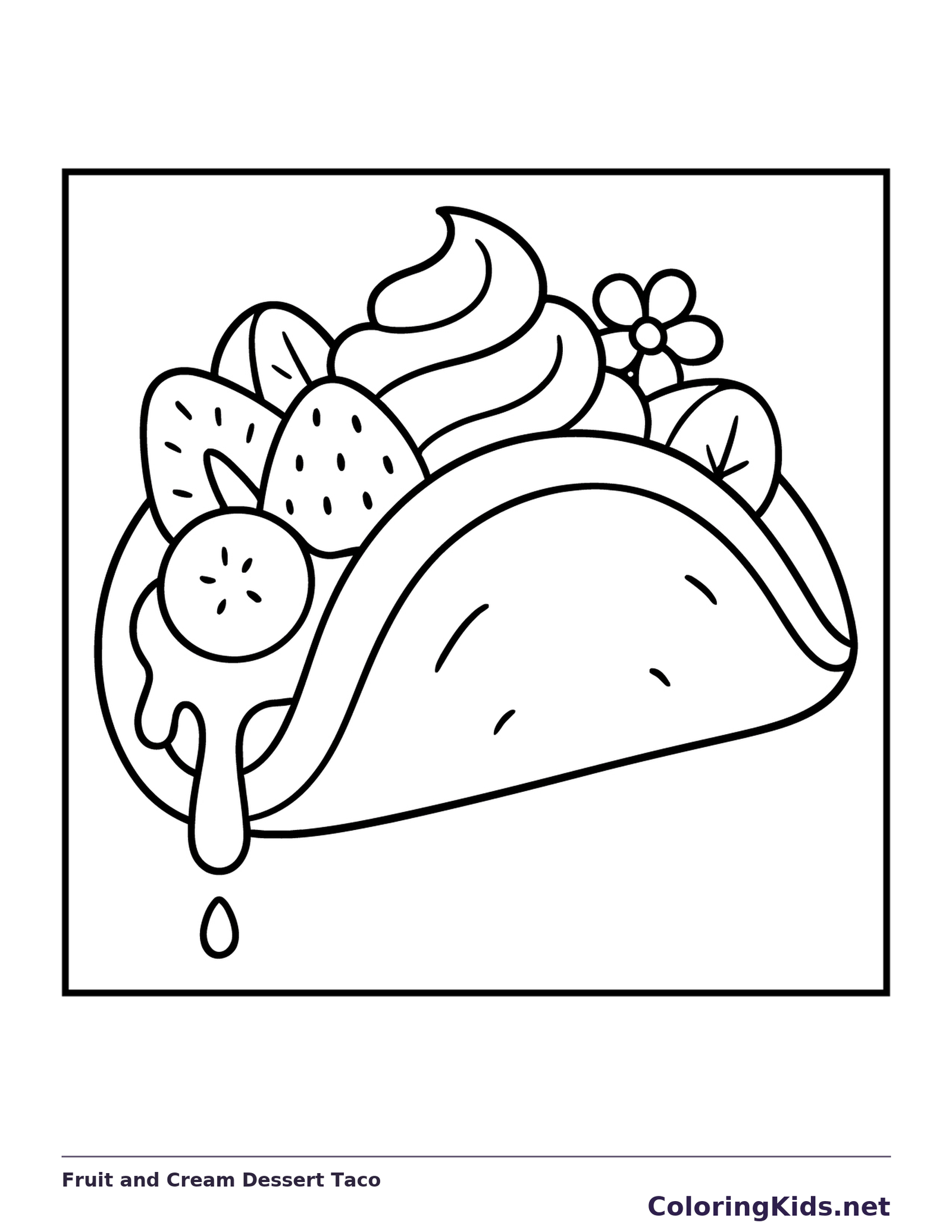 Sweet folded shell filled with cream, fruit slices and a flower