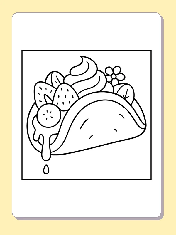 Sweet folded shell filled with cream, fruit slices and a flower