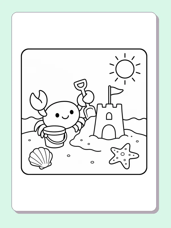 Crab Holding a Bucket and Spade coloring page preview