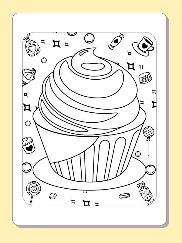 Cupcake with broad spiral frosting and candy border