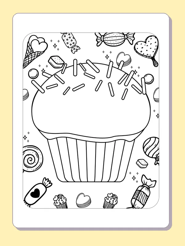 Cupcake with sprinkles over frosting and sweet border