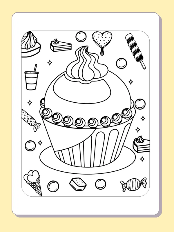 Cupcake with tall piped cream and ring of rosettes