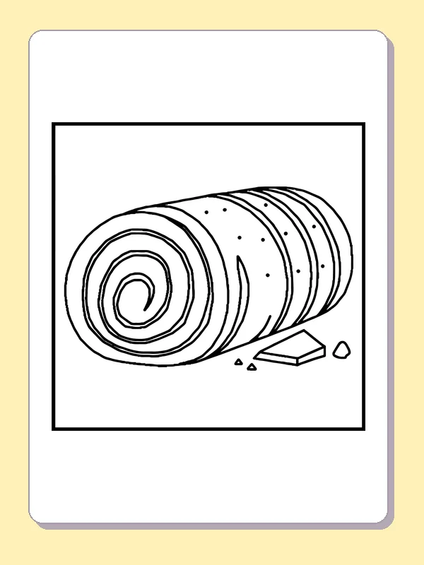 Rolled cake with a spiral center and stripes along the outside
