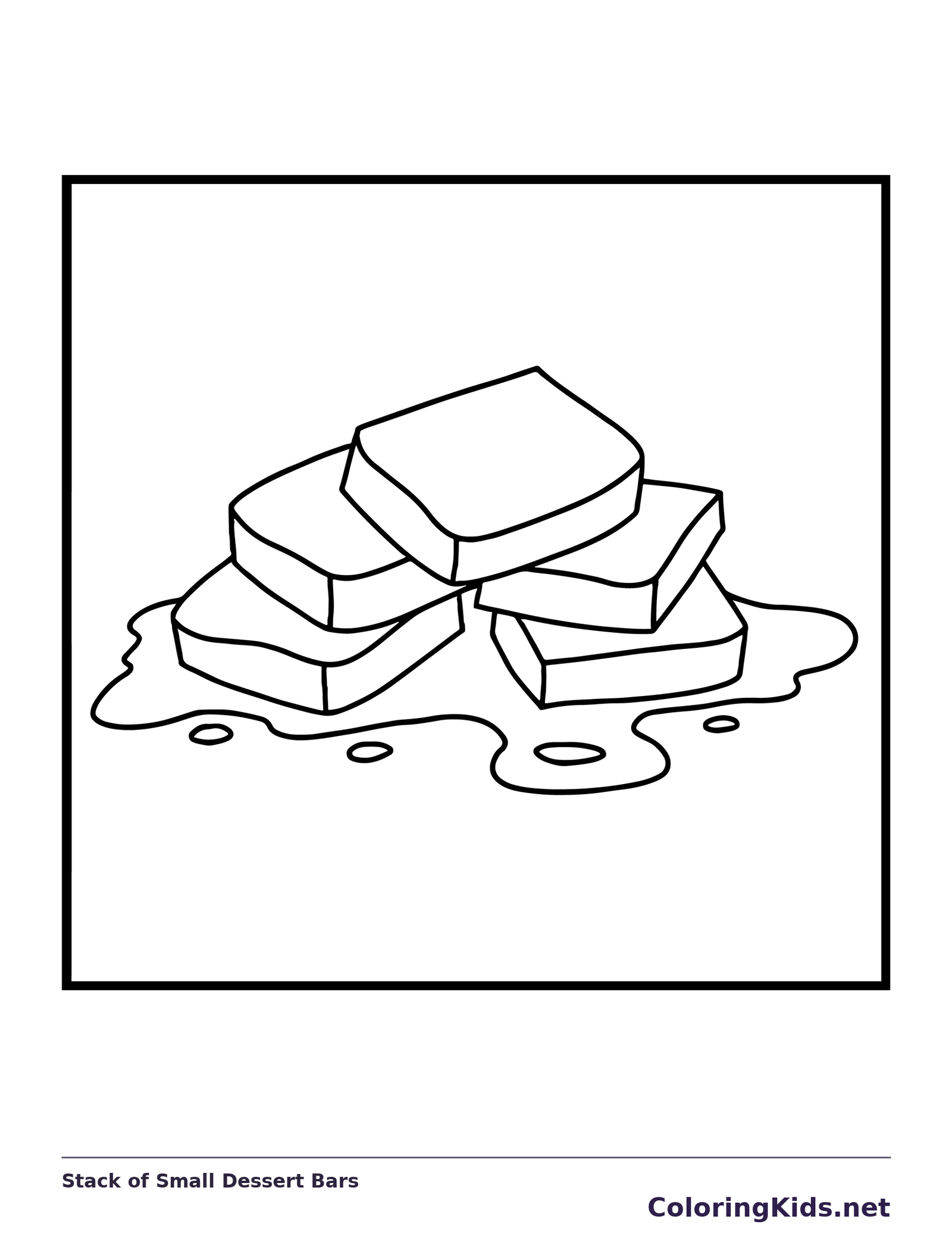 Stack of broad rectangular dessert bars resting in a puddle of sauce