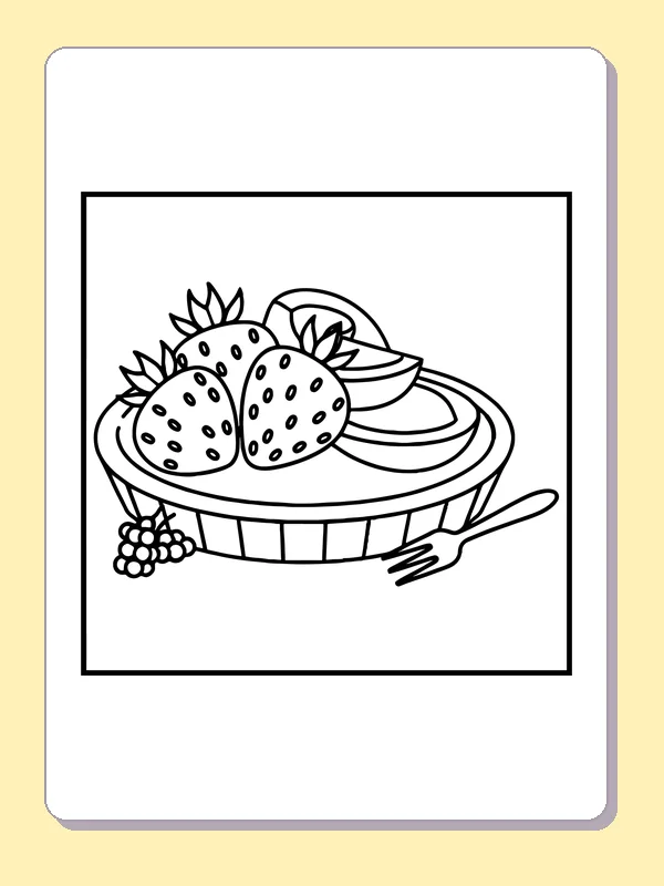 Strawberry tart with a fluted rim and fork beside the plate
