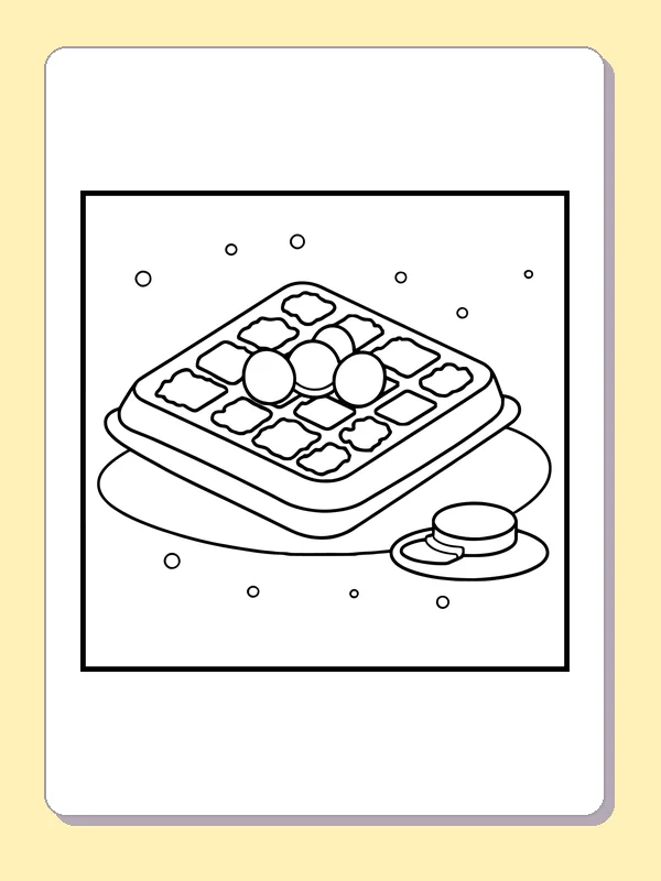 Waffle with round toppings, gridded wells and a small saucer