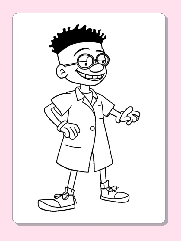Black and white printable doctor gesturing with an open hand coloring sheet