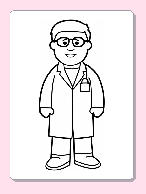 Black and white printable simple doctor with short hair coloring sheet