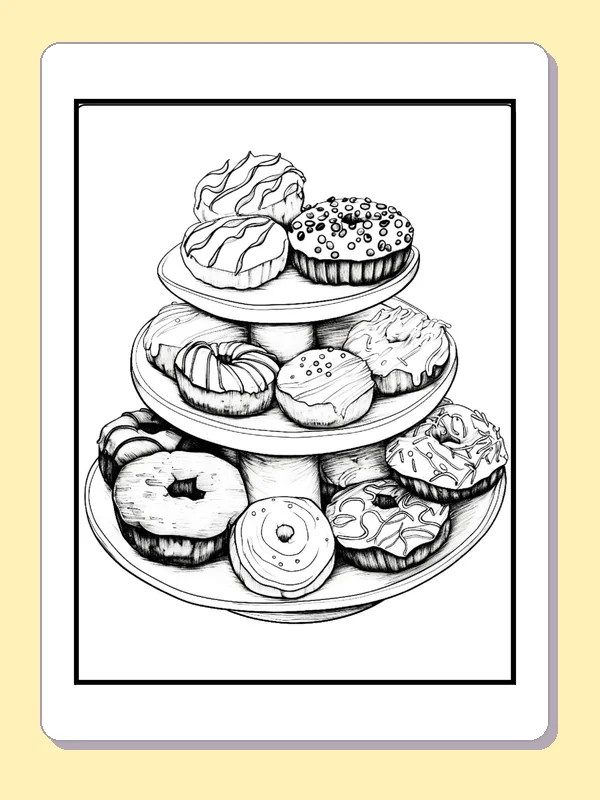 Three-tier serving stand filled with differently decorated donuts