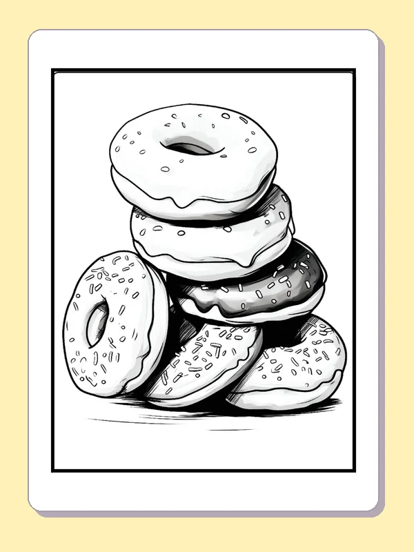 Leaning tower of iced donuts with sprinkles and shaded overlaps