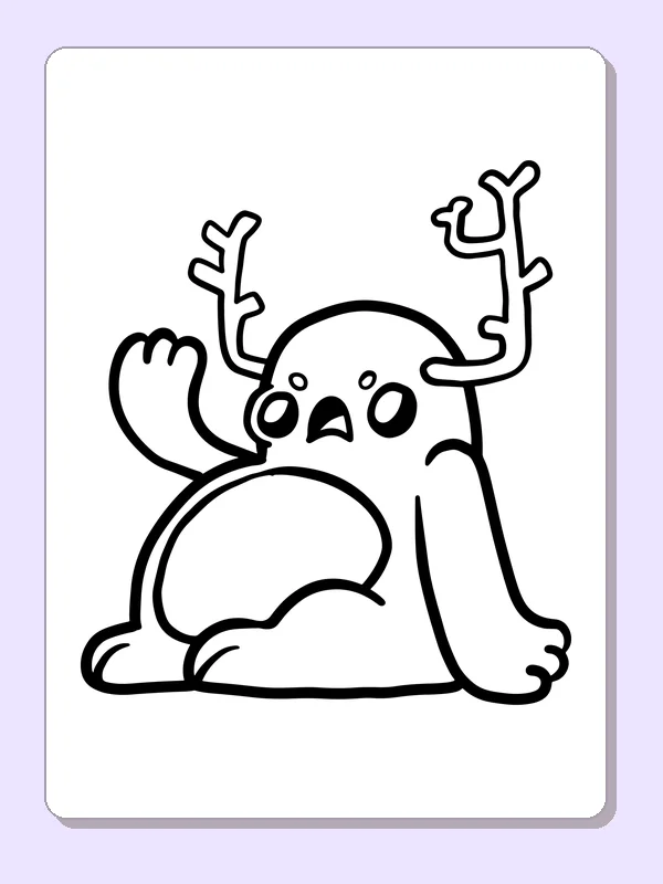Black-and-white printable antlered monster with a wide mouth coloring sheet