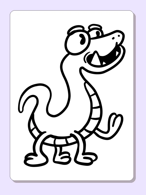 Black-and-white printable long necked dinosaur doodle monster coloring sheet
