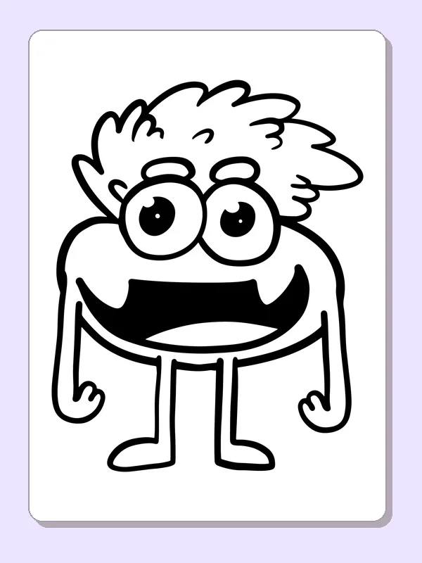 Black-and-white printable round spiky haired monster coloring sheet