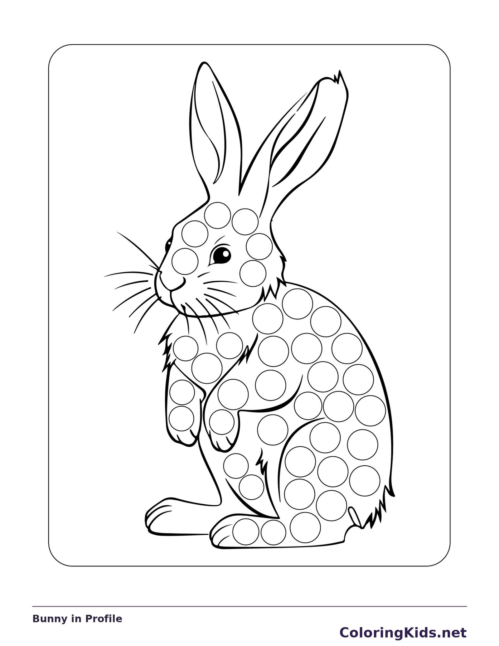 Bunny in Profile dot marker coloring page with printable circles