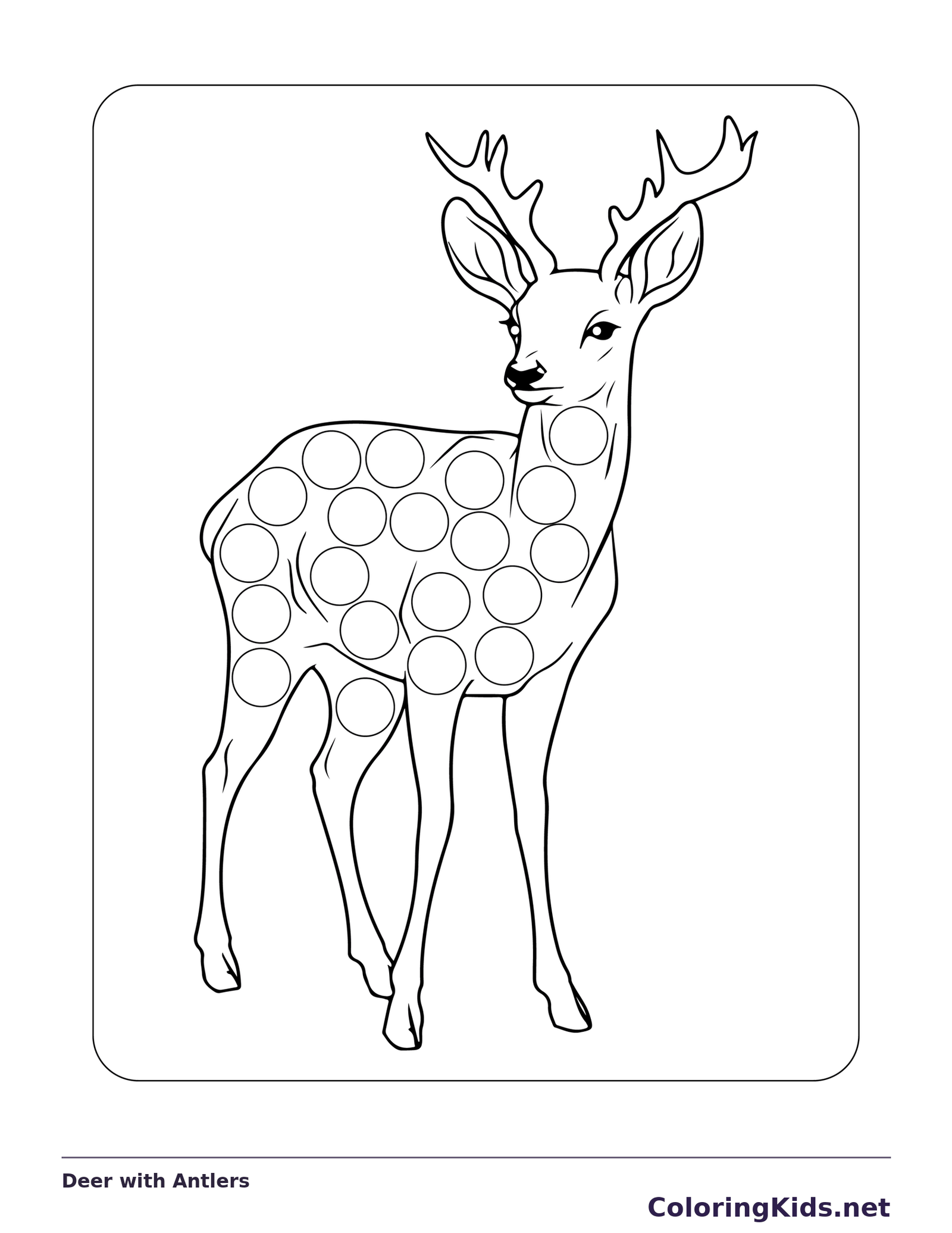 Deer with Antlers dot marker coloring page with printable circles