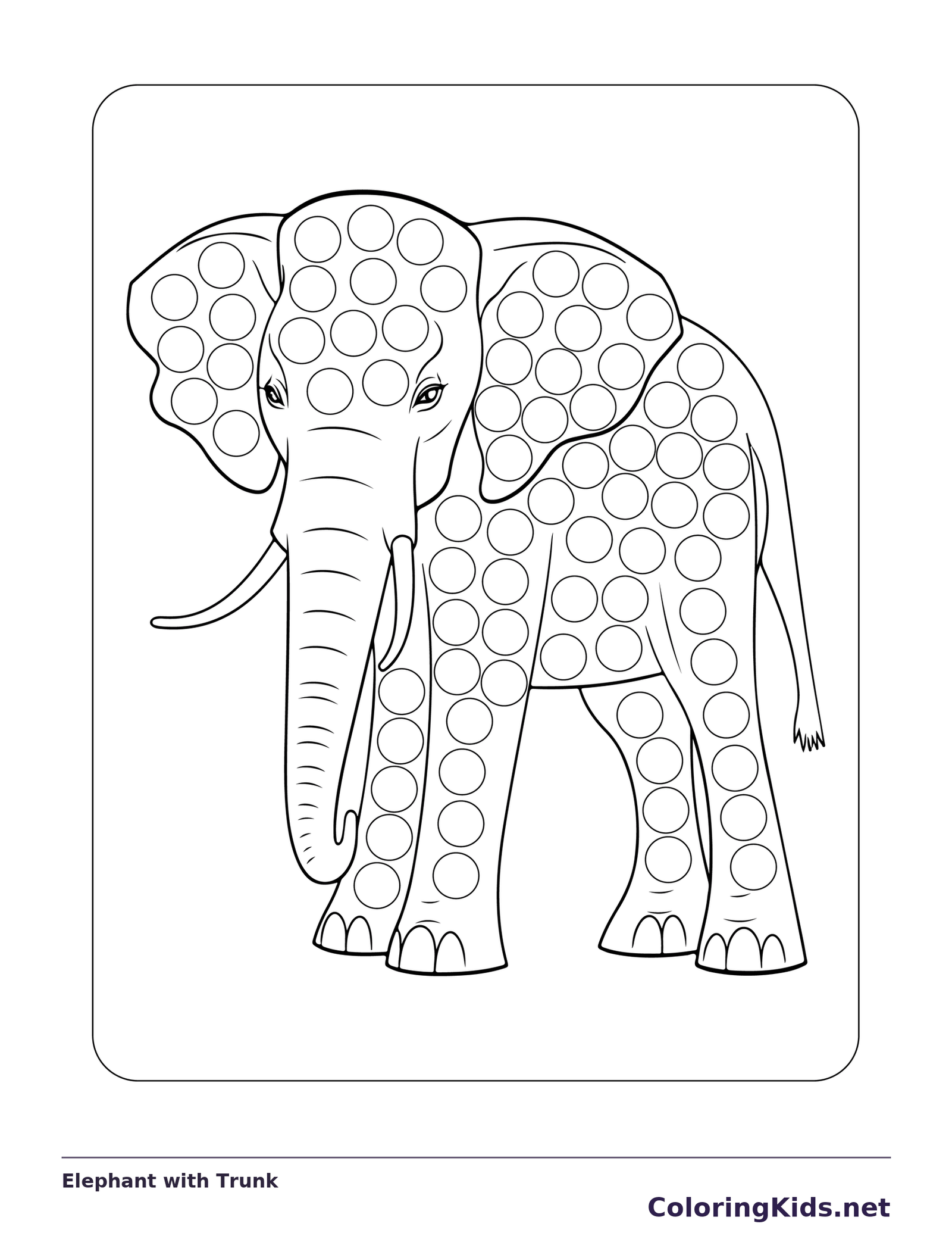 Elephant with Trunk dot marker coloring page with printable circles
