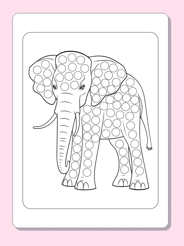 Elephant with Trunk dot marker coloring page with printable circles