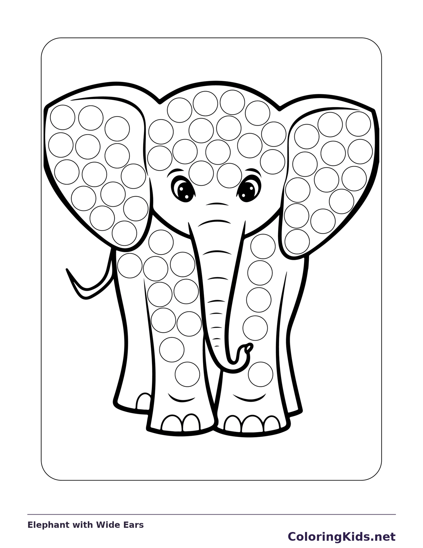 Elephant with Wide Ears dot marker coloring page with printable circles