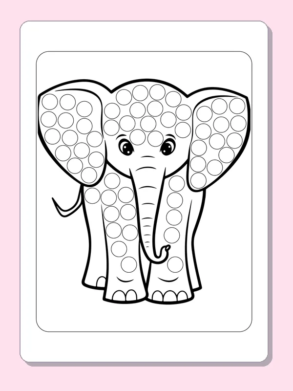 Elephant with Wide Ears dot marker coloring page with printable circles