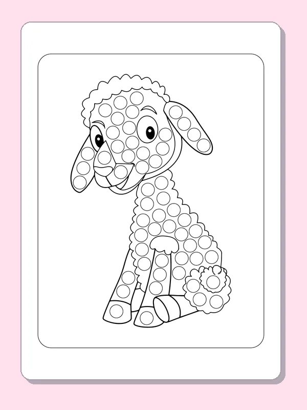 Fluffy Lamb dot marker coloring page with printable circles