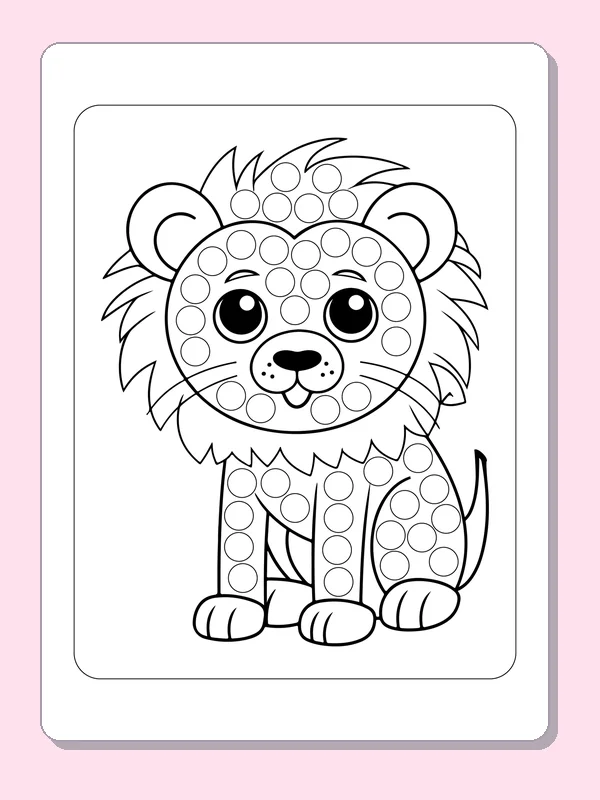 Lion with Mane dot marker coloring page with printable circles