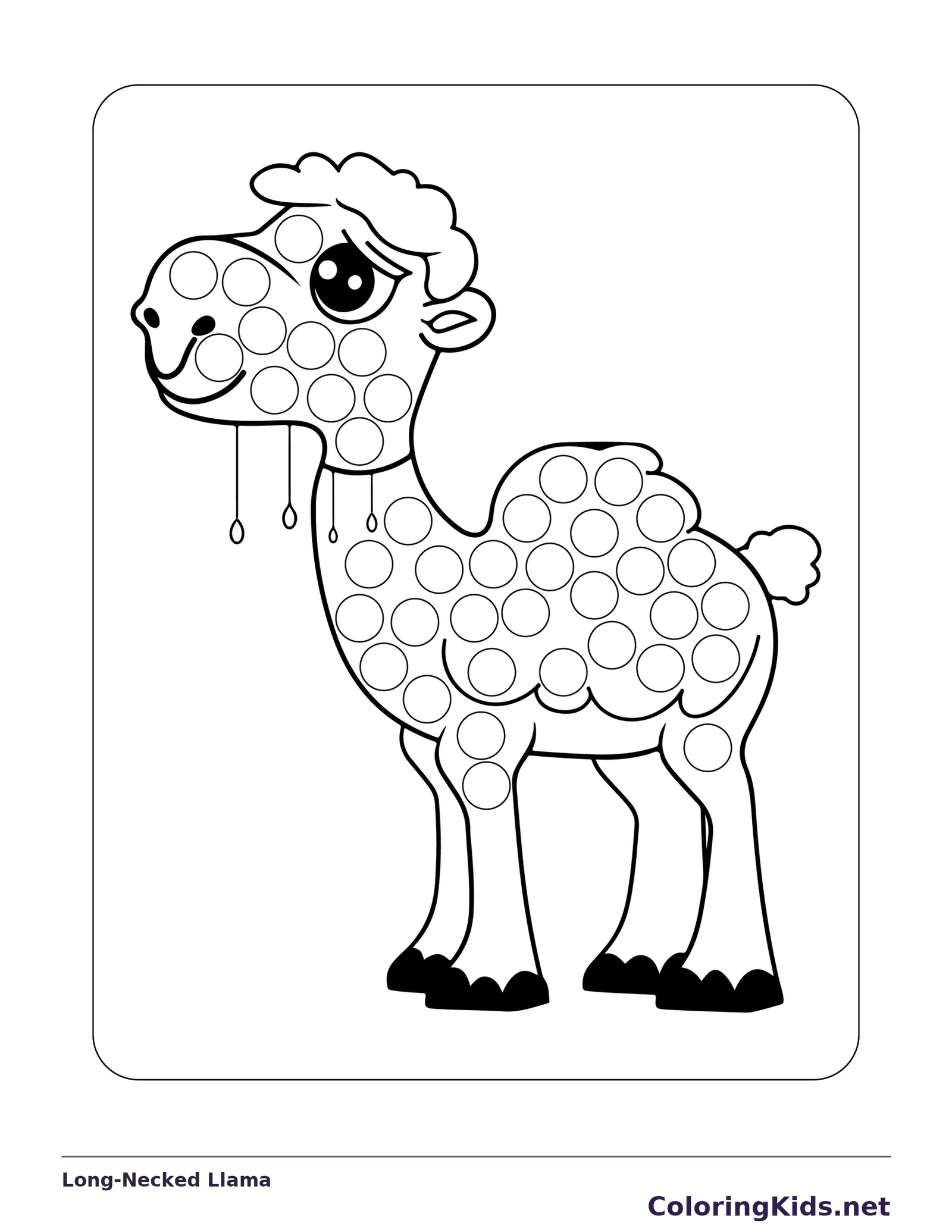Long-Necked Llama dot marker coloring page with printable circles