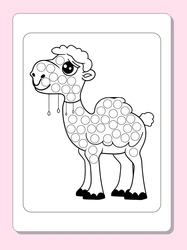 Long-Necked Llama dot marker coloring page with printable circles