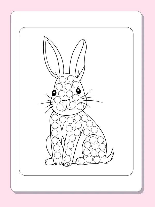 Rabbit with Long Ears dot marker coloring page with printable circles