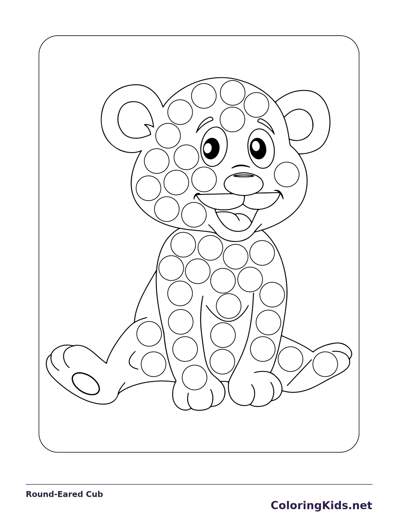 Round-Eared Cub dot marker coloring page with printable circles
