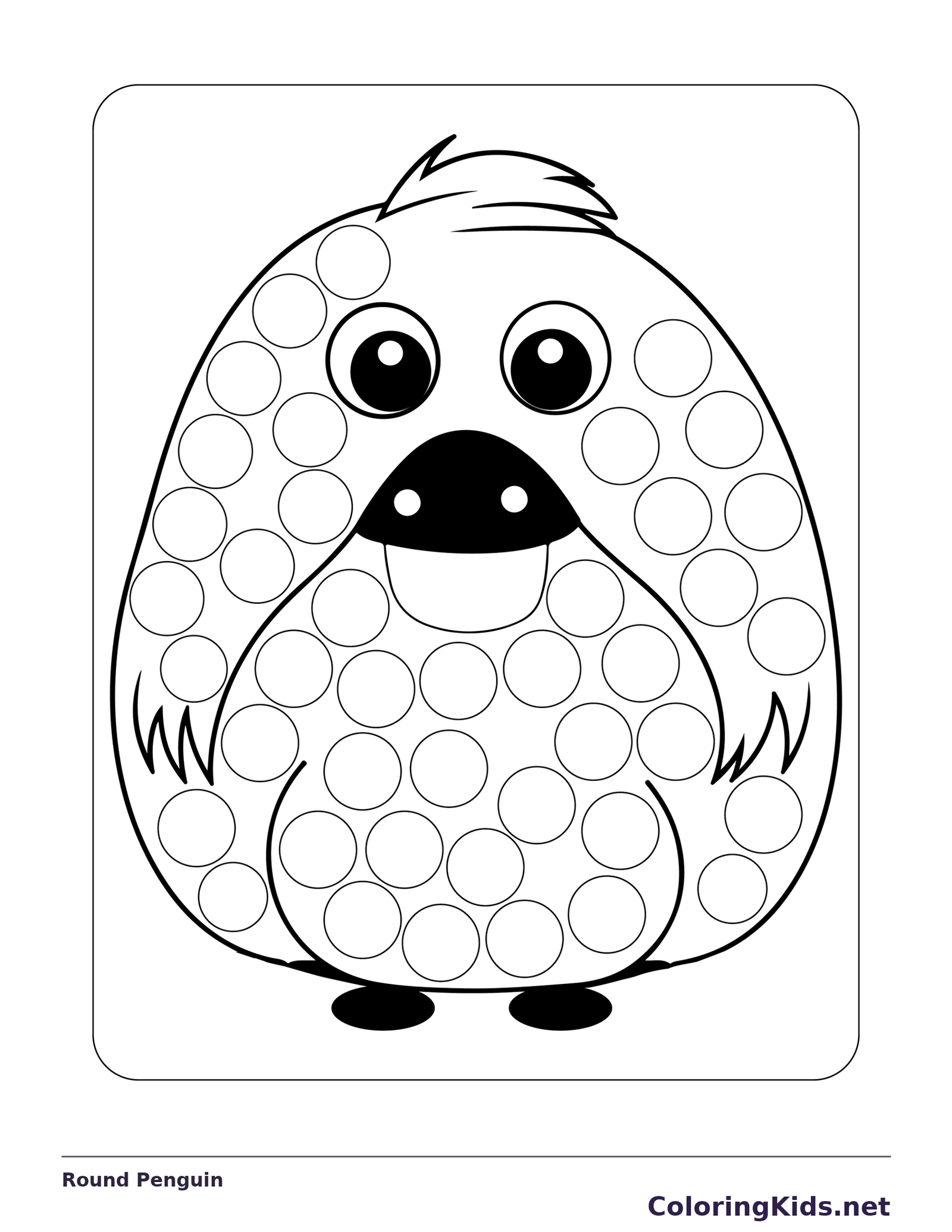 Round Penguin dot marker coloring page with printable circles