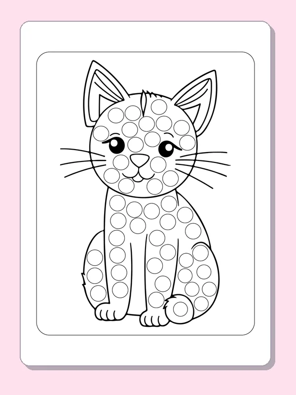 Seated Cat dot marker coloring page with printable circles