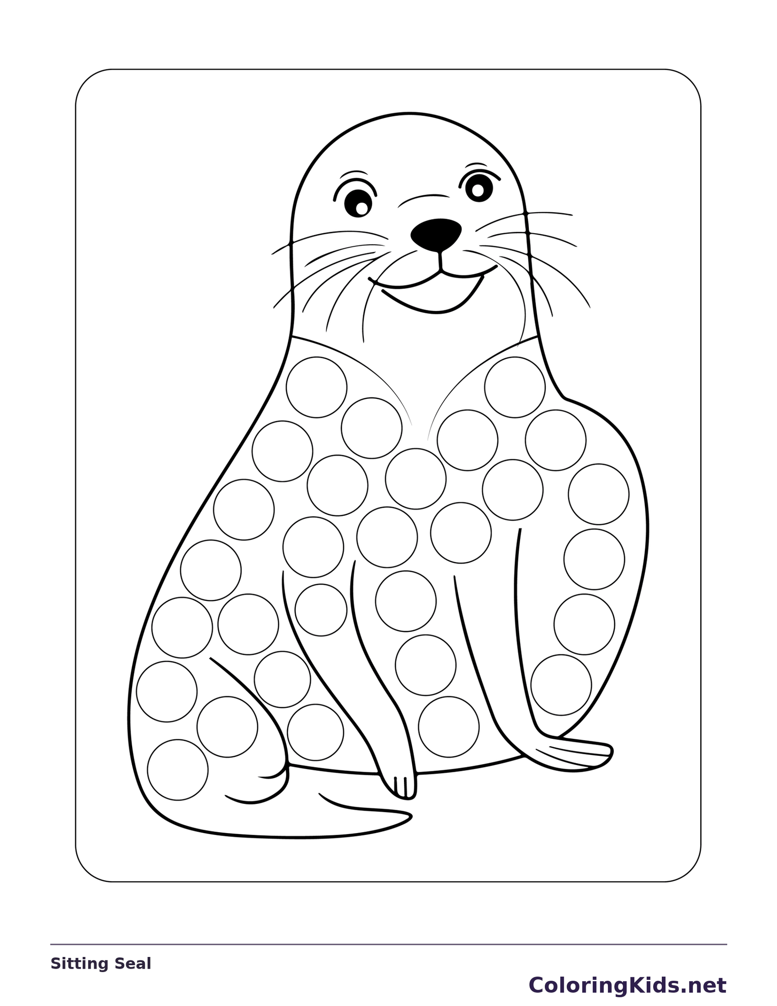 Sitting Seal dot marker coloring page with printable circles