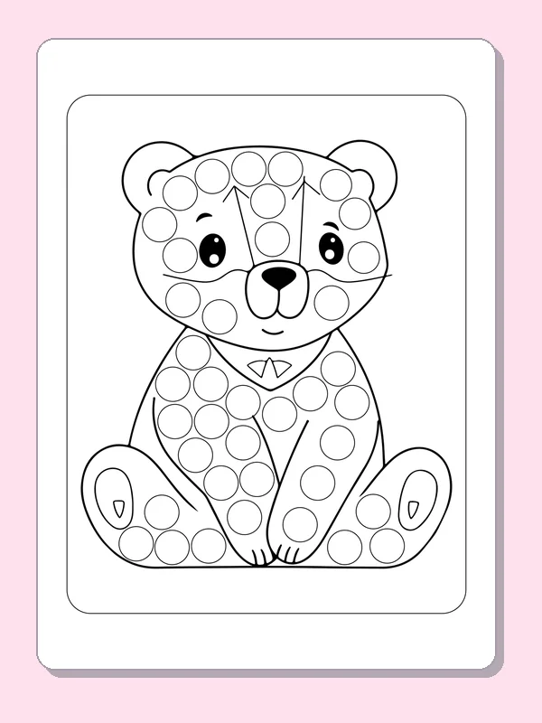 Sitting Teddy Bear dot marker coloring page with printable circles