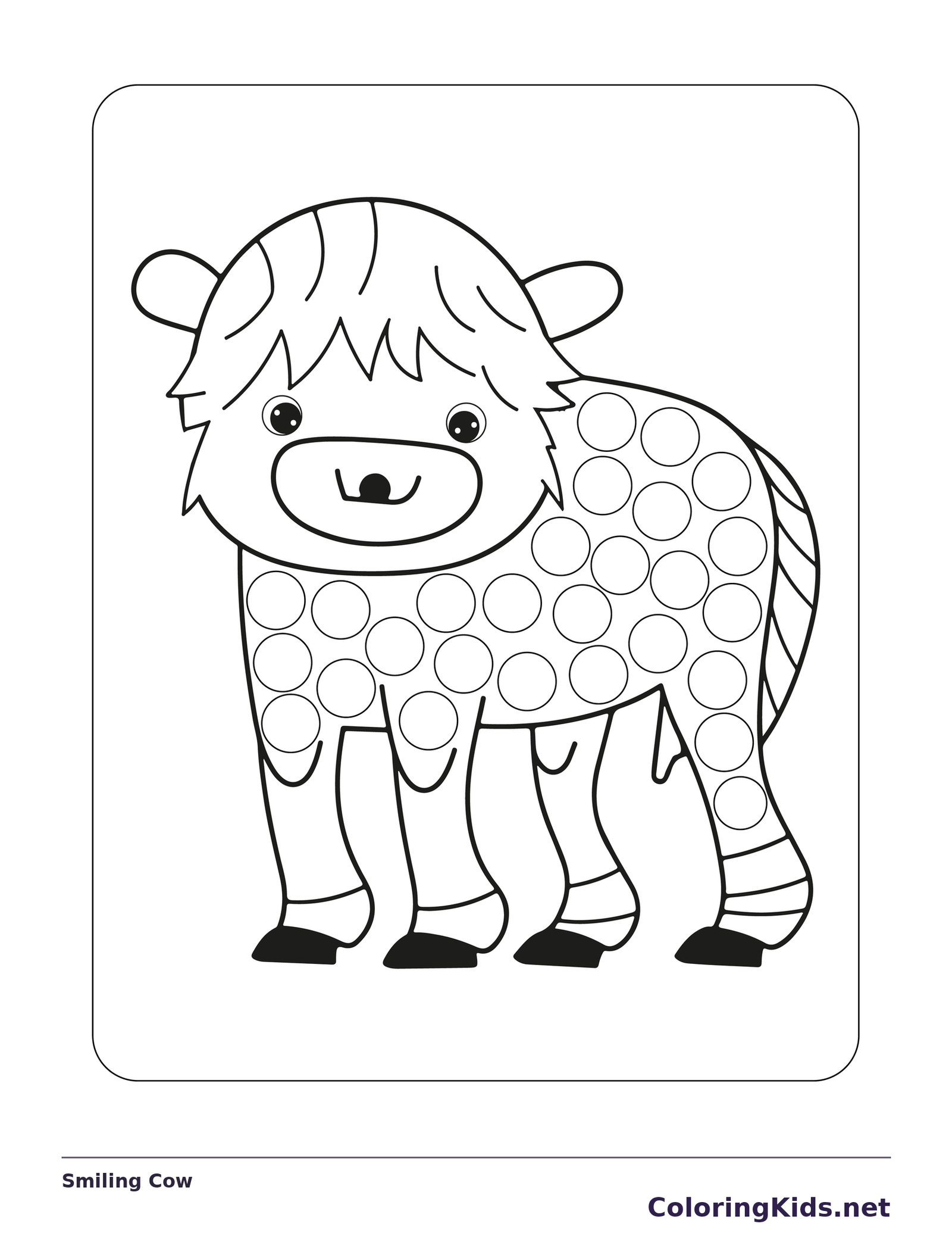 Smiling Cow dot marker coloring page with printable circles