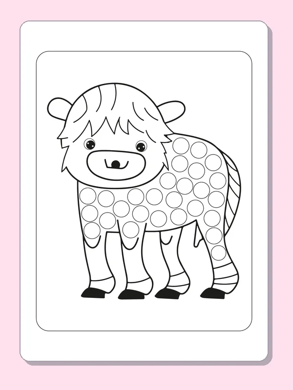 Smiling Cow dot marker coloring page with printable circles