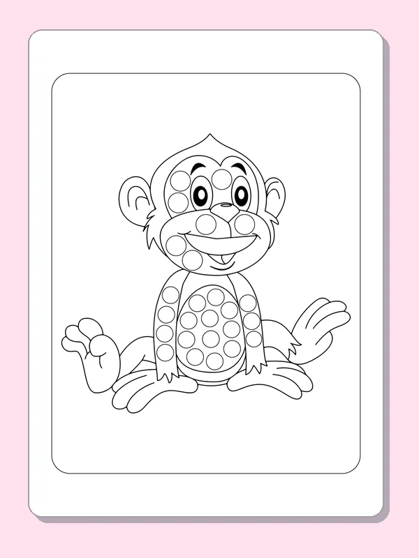 Smiling Monkey dot marker coloring page with printable circles