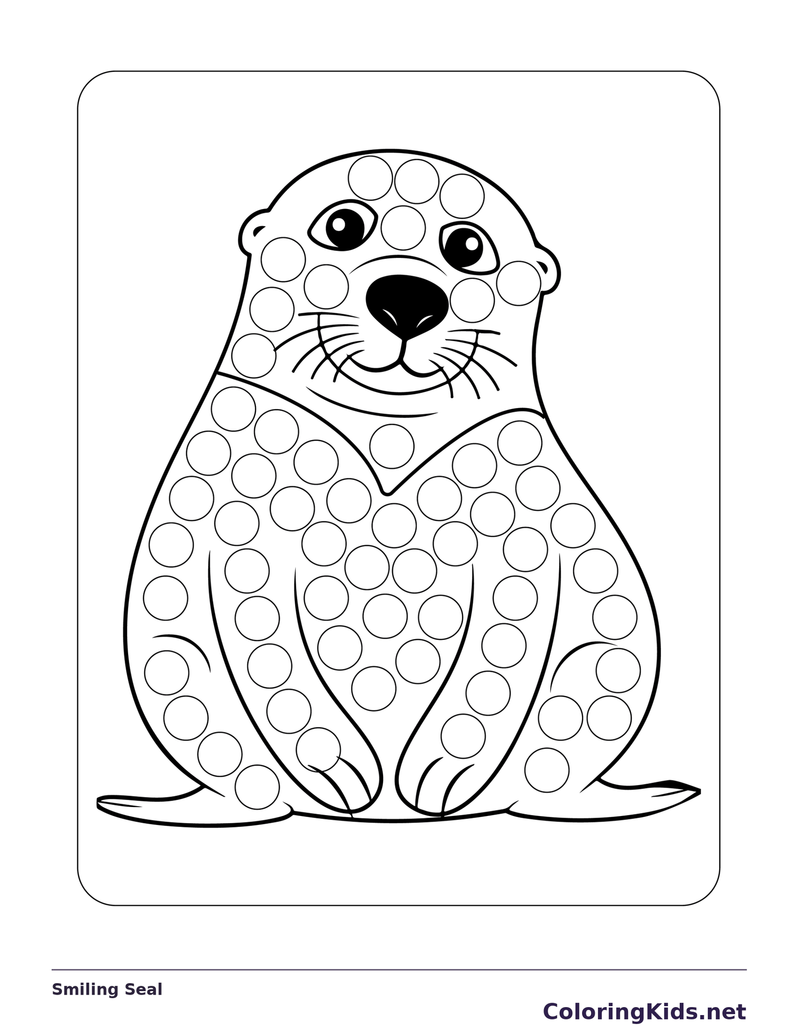 Smiling Seal dot marker coloring page with printable circles