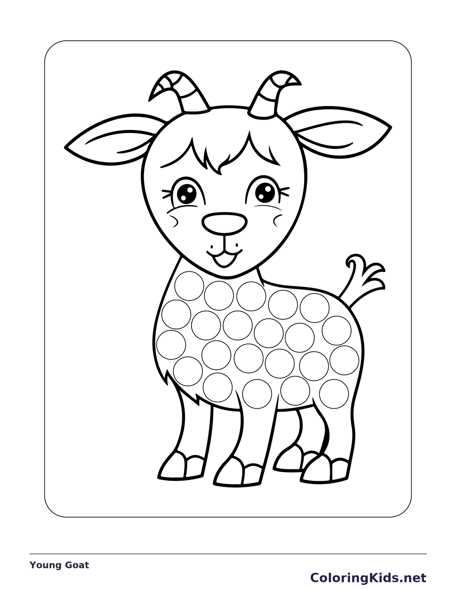 Young Goat dot marker coloring page with printable circles