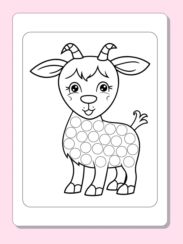 Young Goat dot marker coloring page with printable circles