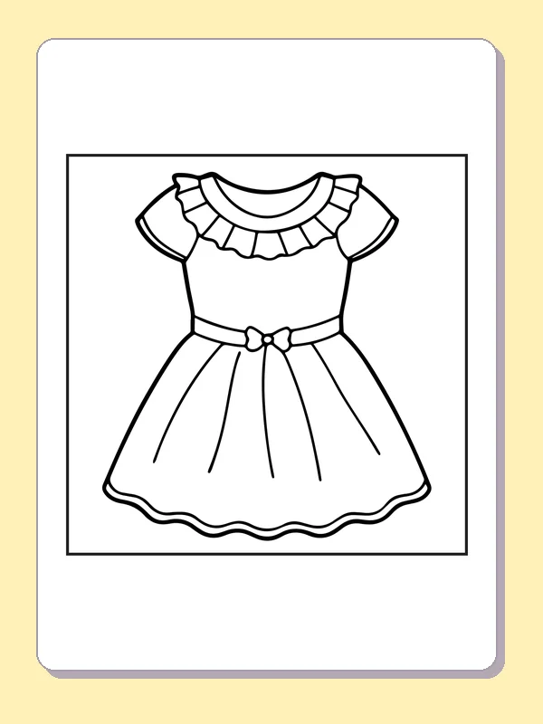 Black and white printable bow-waist summer dress coloring sheet