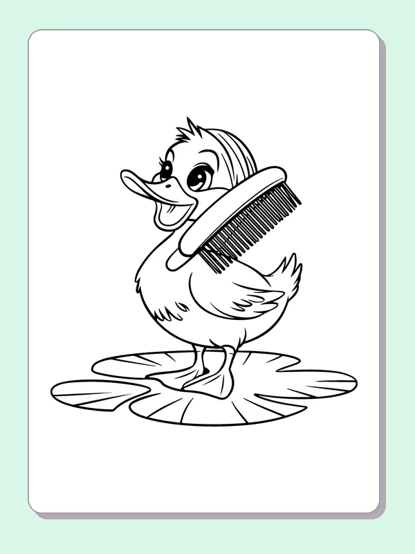 Duck Combing Its Feathers coloring page: black and white line art to print or color online