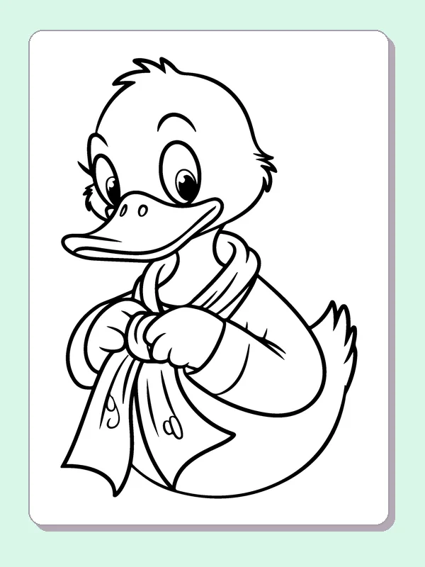 Duck In A Bathrobe coloring page: black and white line art to print or color online