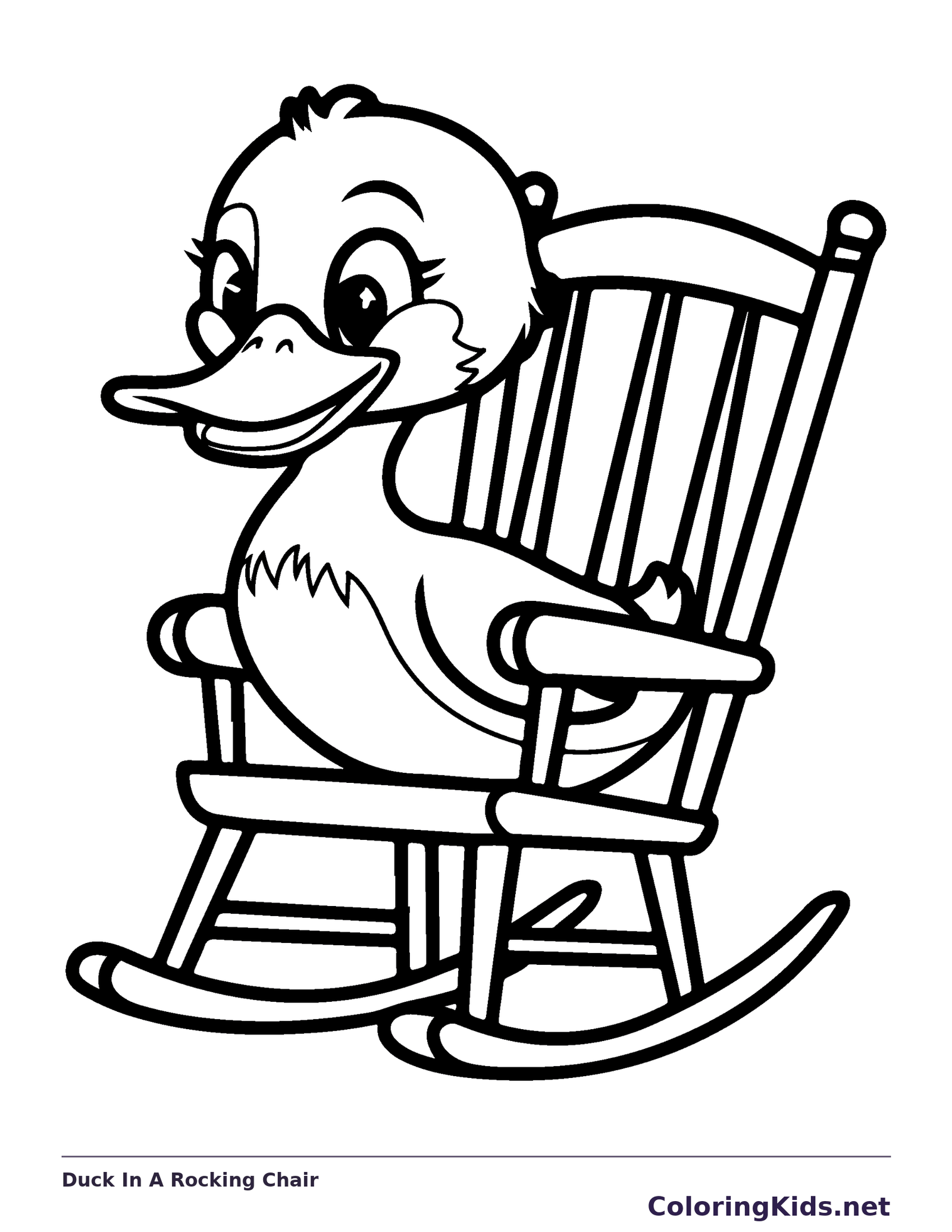 Duck In A Rocking Chair coloring page: black and white line art to print or color online