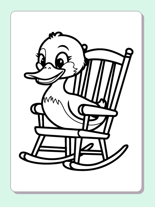 Duck In A Rocking Chair coloring page: black and white line art to print or color online