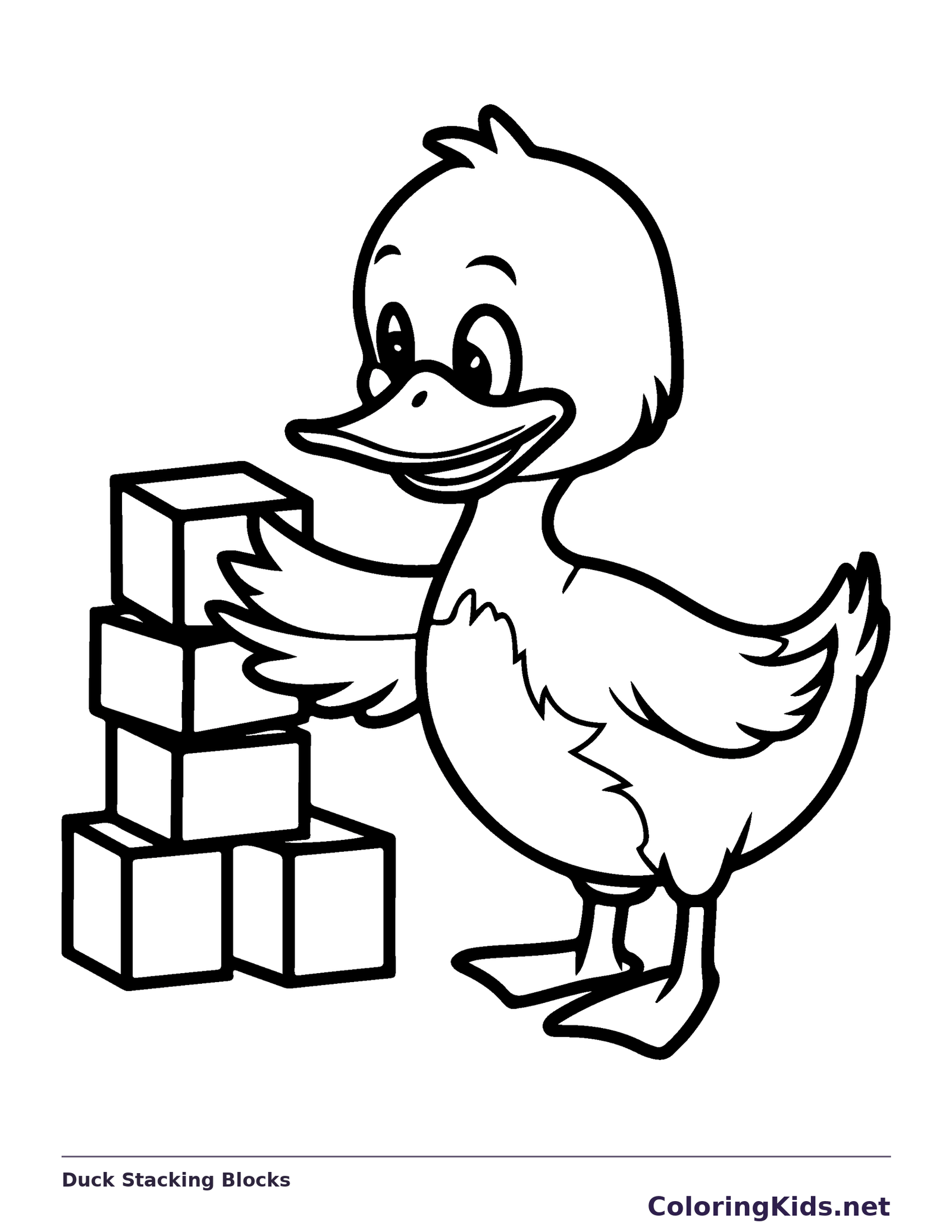 Duck Stacking Blocks coloring page: black and white line art to print or color online