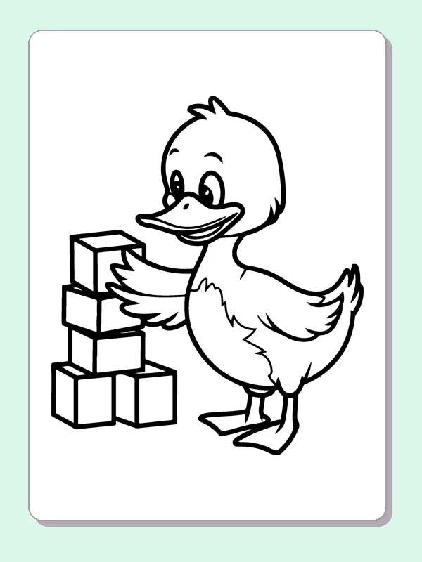 Duck Stacking Blocks coloring page: black and white line art to print or color online