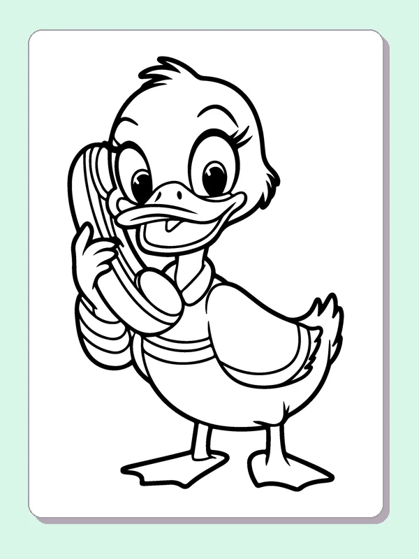 Duck With A Backpack coloring page: black and white line art to print or color online